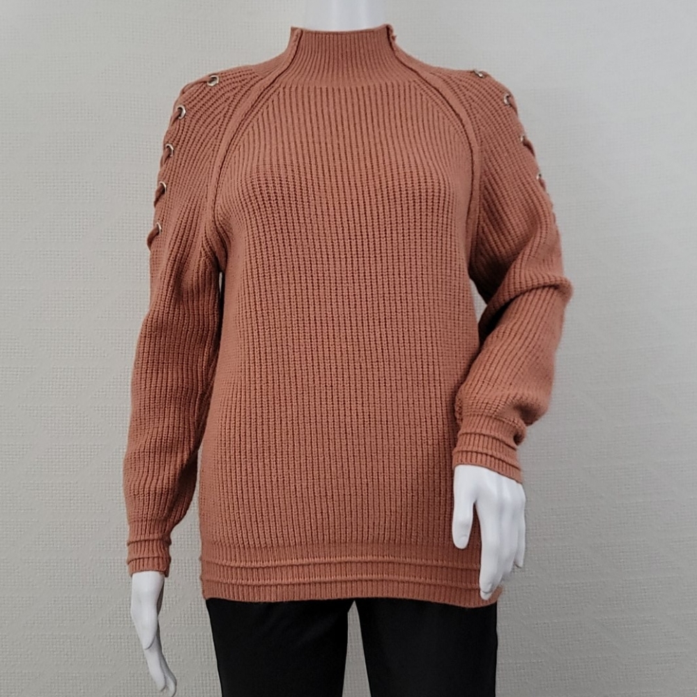 Lipslide Mock Neck Lace Up Long Sleeve  Sweater